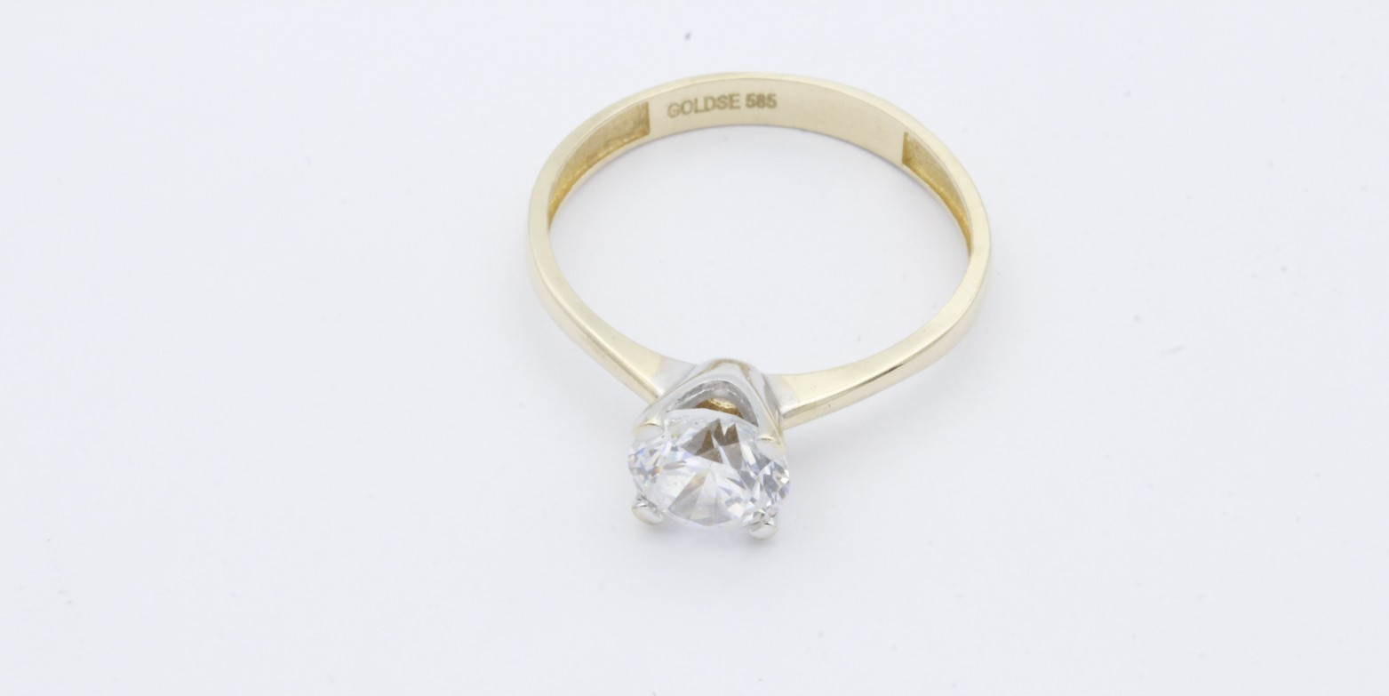 585 Gold Ring – 14K Gelbgold Solitärring mit Zirkonia – Damenring Verlobungsring