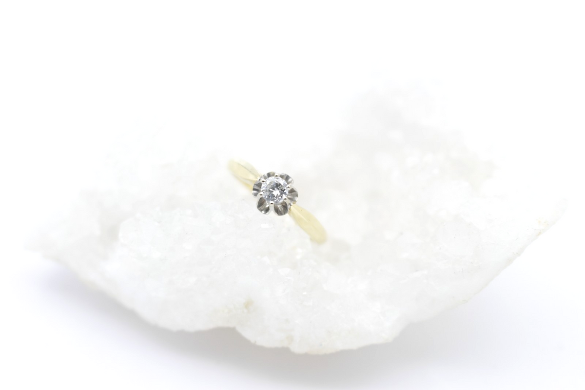 Schöner Diamant Solitärring 585 / 14 Karat Gold Bicolor Brillant ca. 0,20 ct.