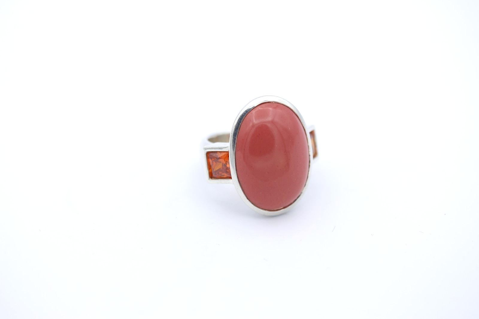 Massiver Designer Ring 925 Silber mit Korallroter Stein & orangefarbene Steine