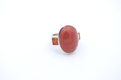 Massiver Designer Ring 925 Silber mit Korallroter Stein & orangefarbene Steine