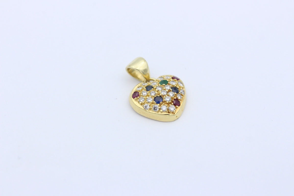 Zarter Herz Juwelen Anhänger aus 750 / 18K Gold mit Saphir, Rubin & Diamanten