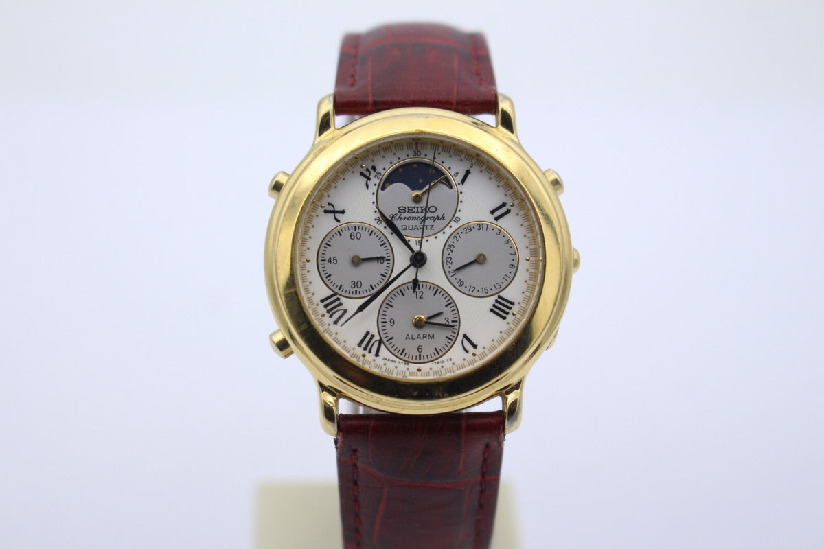 Seiko Cronograph 7T36-7A00 Quartz Mondphase / Moonphase Vintage Uhr 36 mm