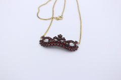 Art Deco Halskette / Collier aus 333 Gelbgold & Silber Anhänger mit Granaten