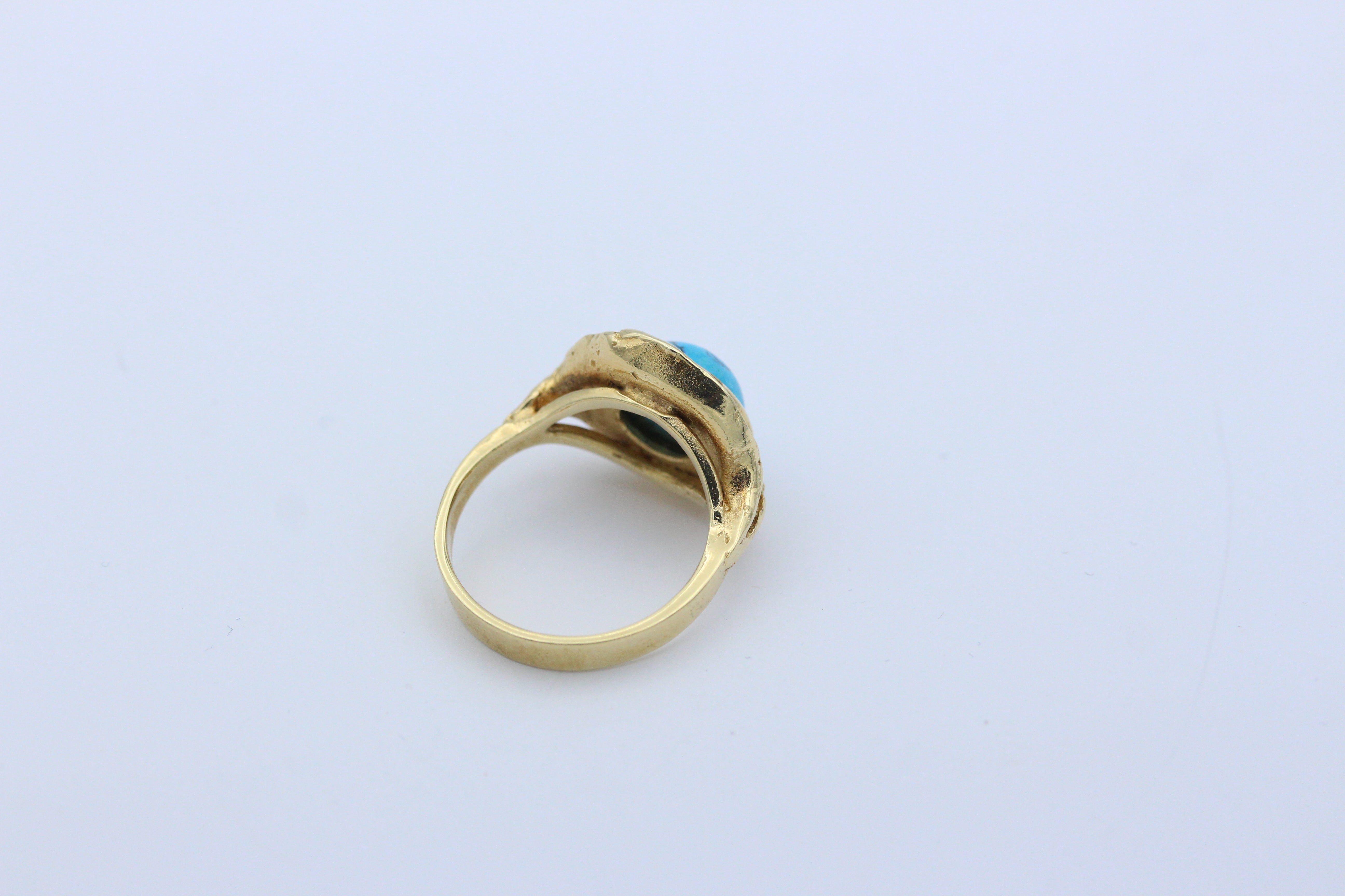 Schöner Gold Ring aus 585 / 14k Gelbgold mit ein Türkis & 5 Brillanten ca. 0,15 ct.